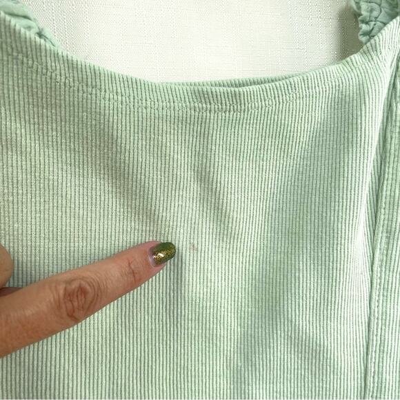 ANTHROPOLOGIE Puff Sleeve Cropped Tank Top Size L Mint Cottagecore Ribbed Cotton - Picture 8 of 11